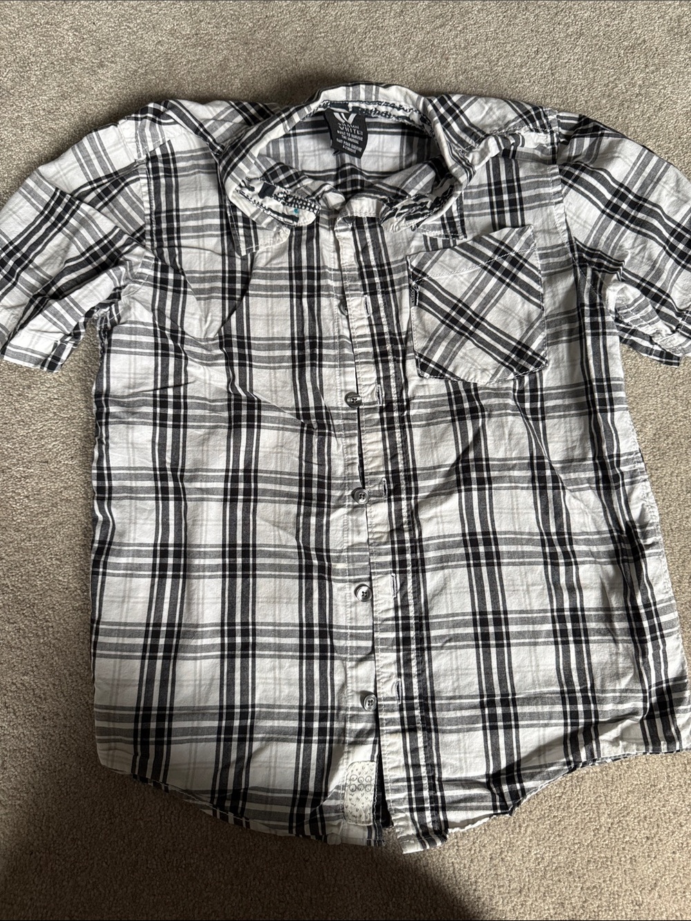 Shaun White Black and White Plaid Short Sleeve Button-Up Shirt - Kids